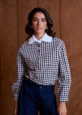 Chemise à carreaux vichy et col Claudine volanté