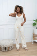 Pantalon Large Écru Brodé Citrons