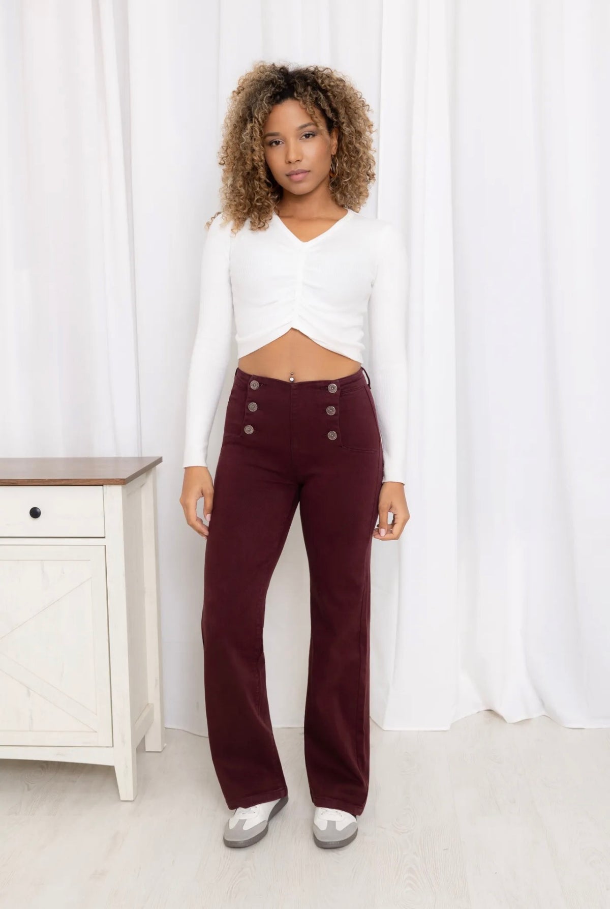Jean Flare Beige à Pont – Coupe Évasée & Taille Haute