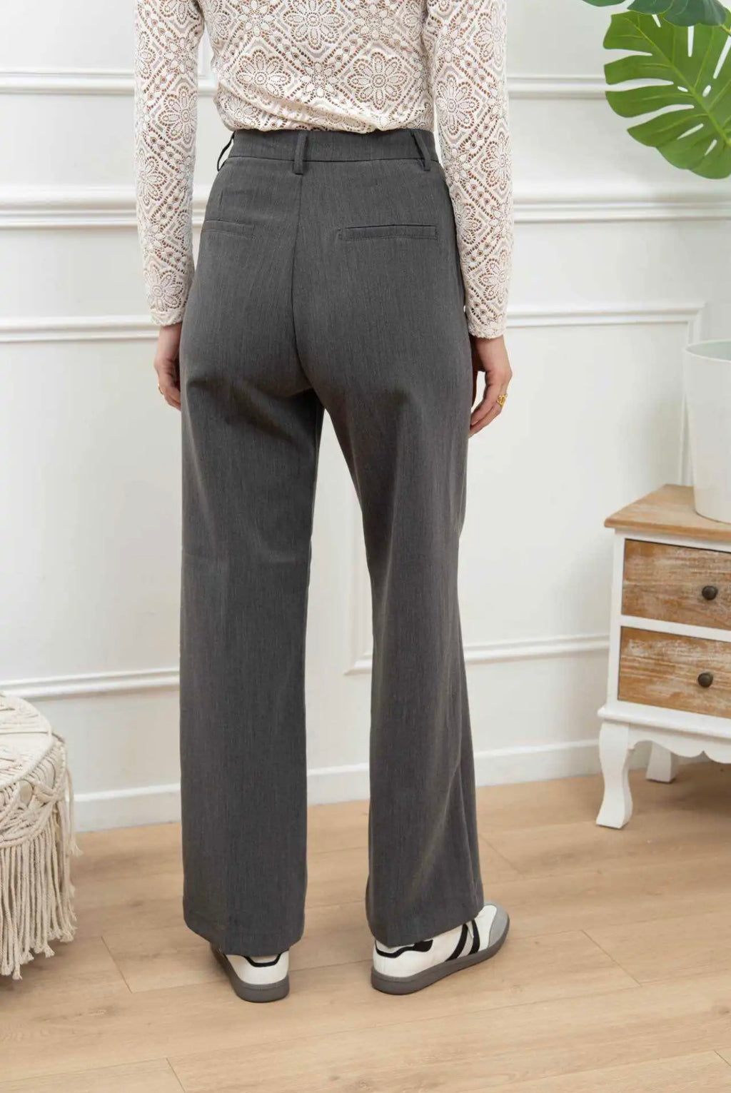 Pantalon chic gris taille haute Coupe droite & fluide