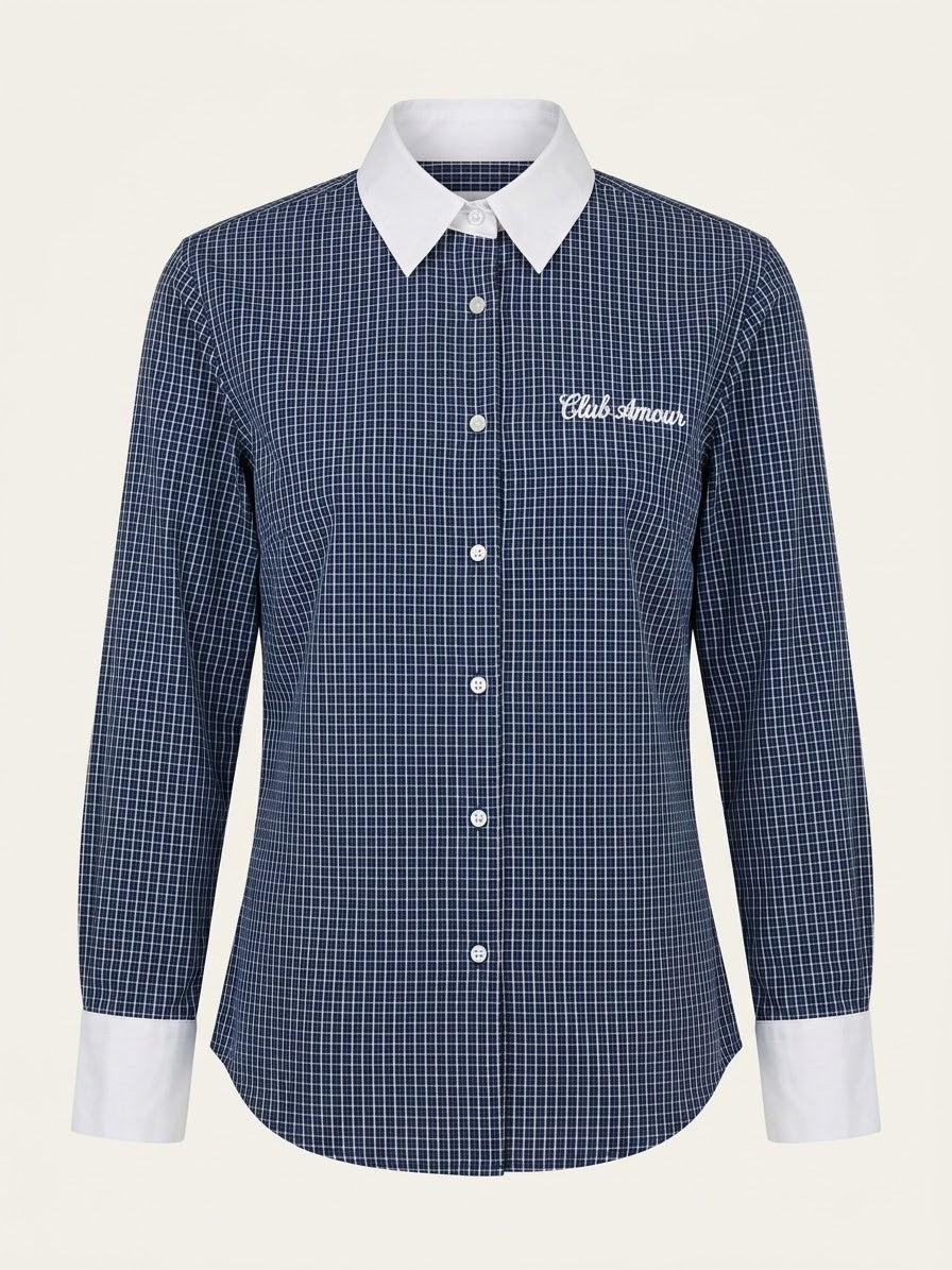 Chemise à Quadrillage Bleu Marine « Club Amour »