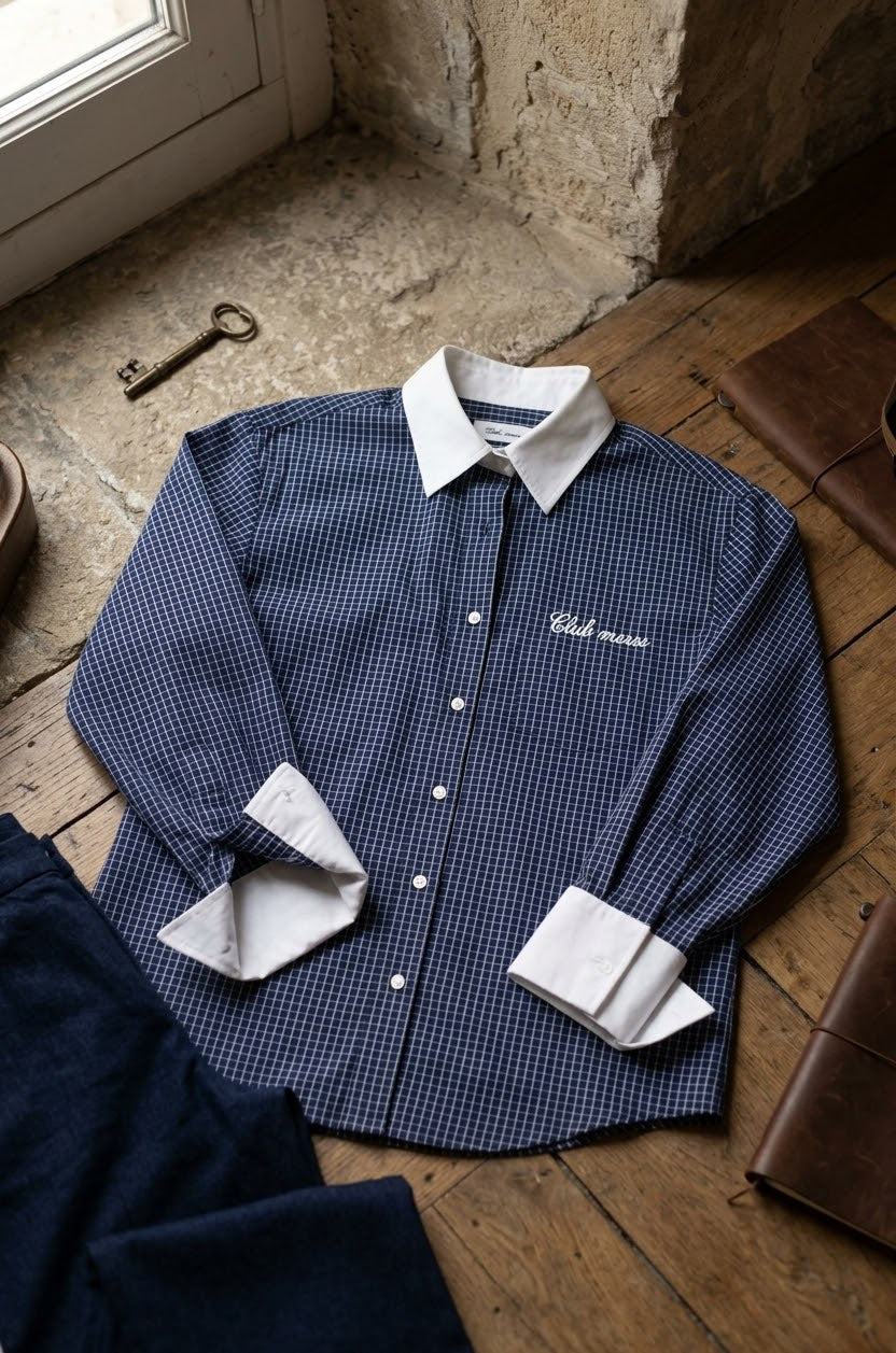 Chemise à Quadrillage Bleu Marine « Club Amour »