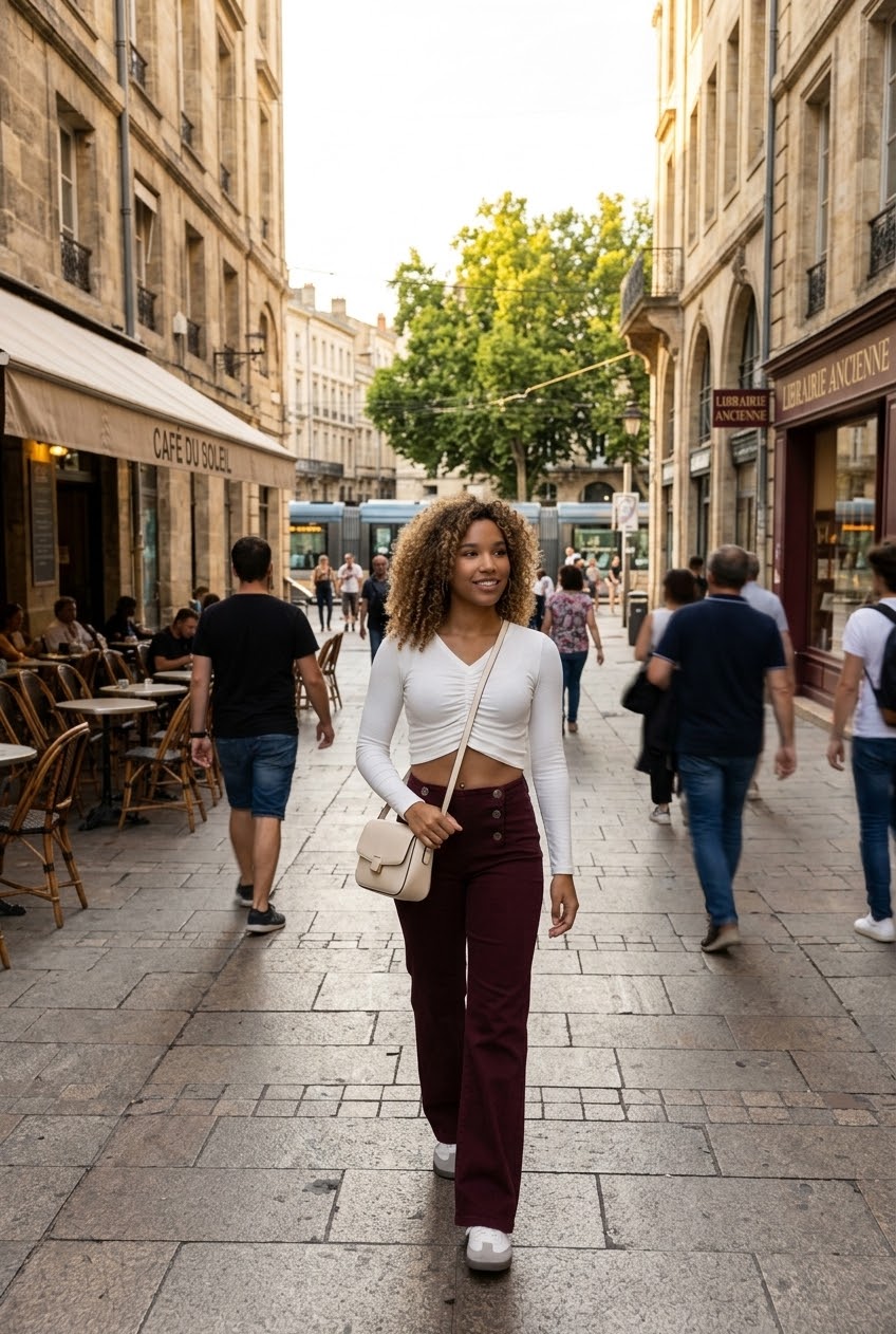 Jean Flare Bordeaux Taille Haute à Boutons Pont