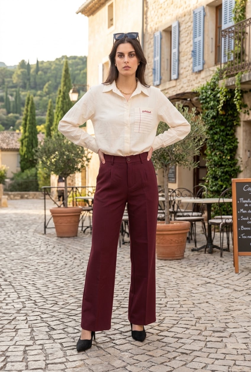 Pantalon de costume  taille haute Coupe droite & fluide