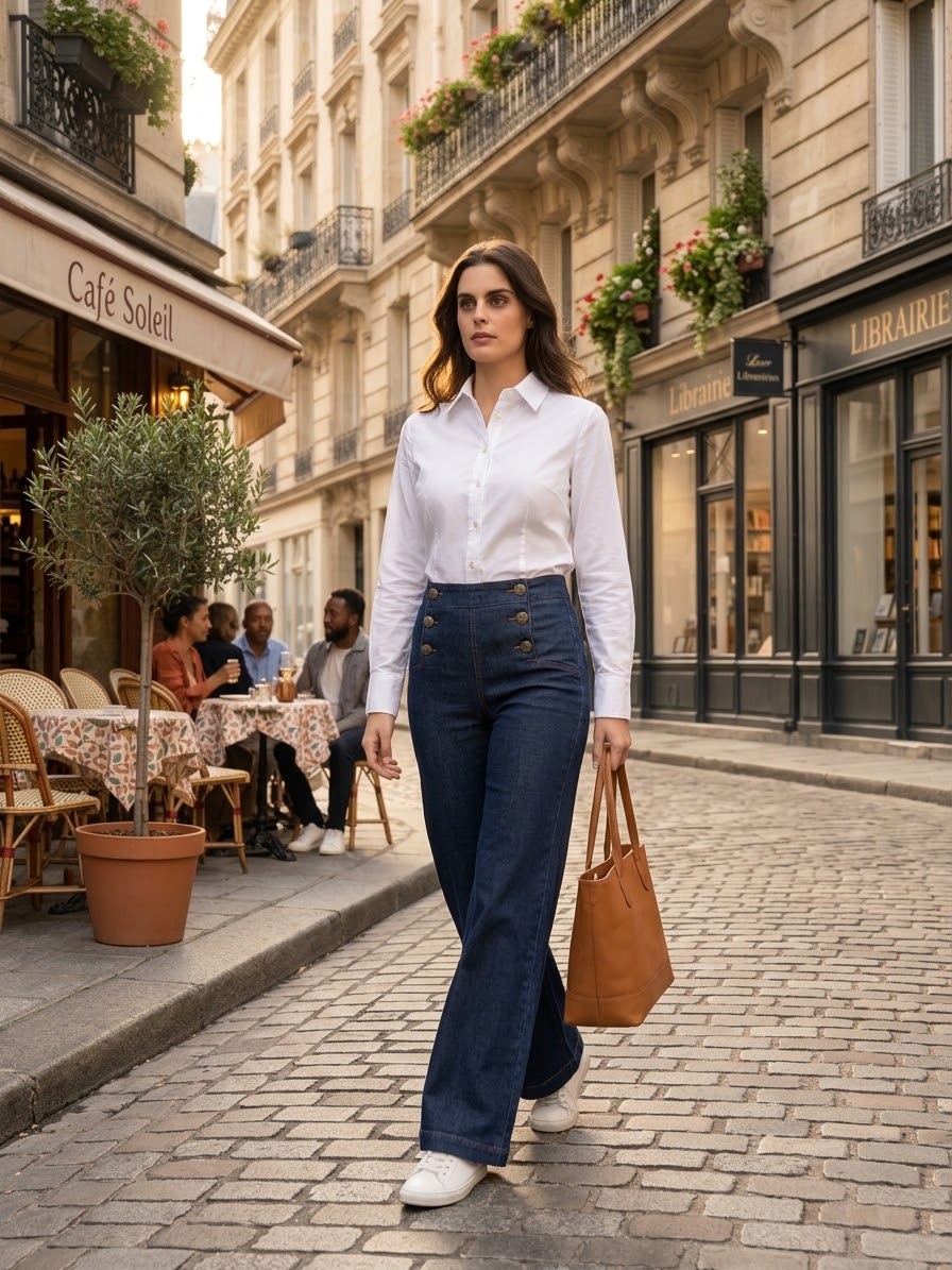 Jean Flare Beige à Pont – Coupe Évasée & Taille Haute